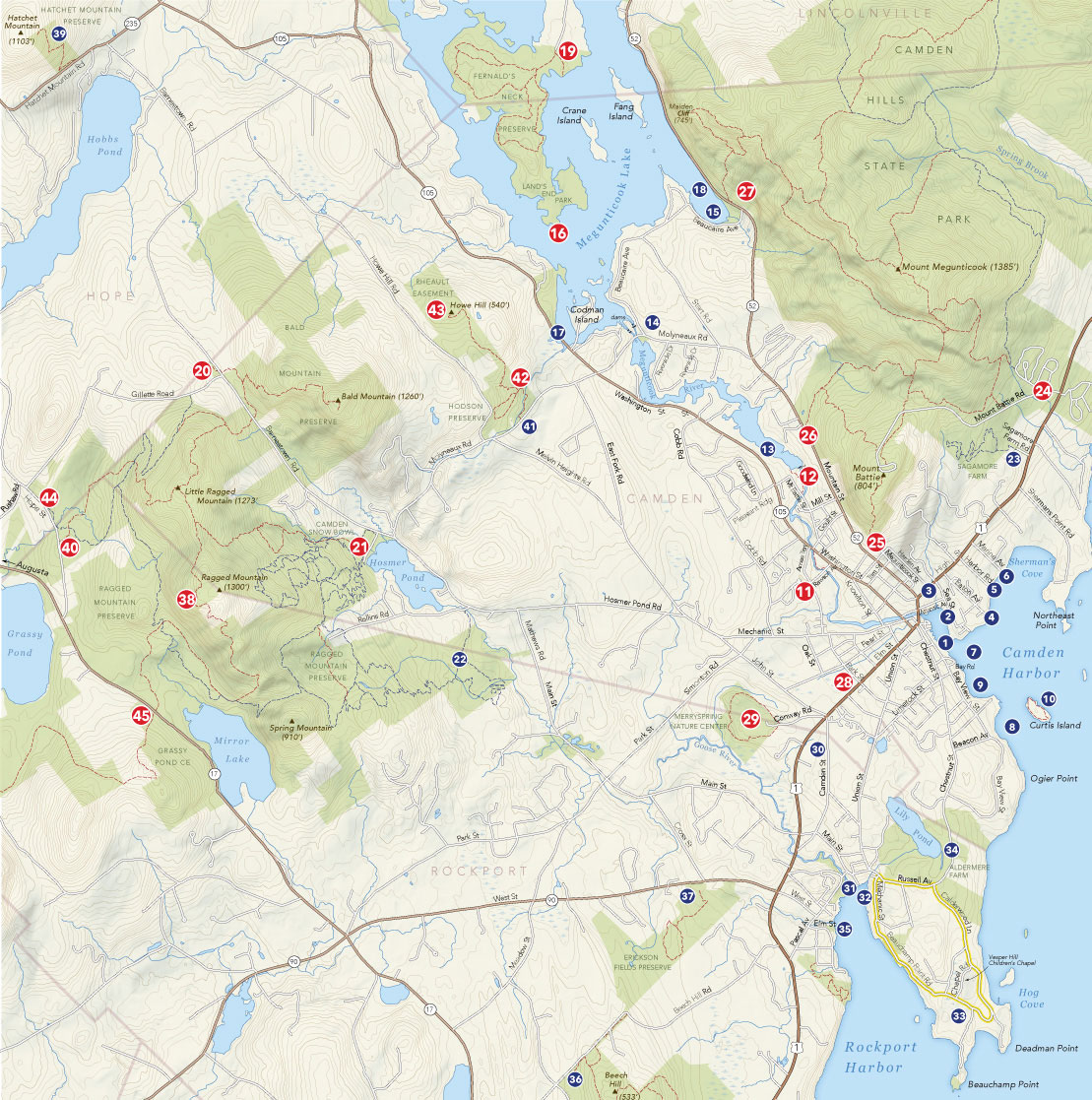 Camden Maine walking and hiking trails